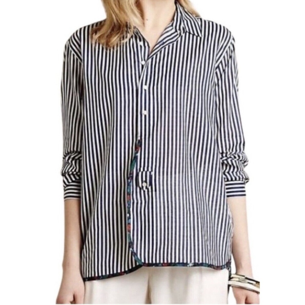 ANTHROPOLOGY HOLDING HORSES BUTTON UP LONG SLEEVE TOP SZ SM CONVERTS TO TIE - Picture 3 of 10
